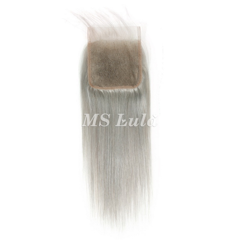4X4 Silver Grey Virgin Hair Natural Straight Lace Closure - 图片 2